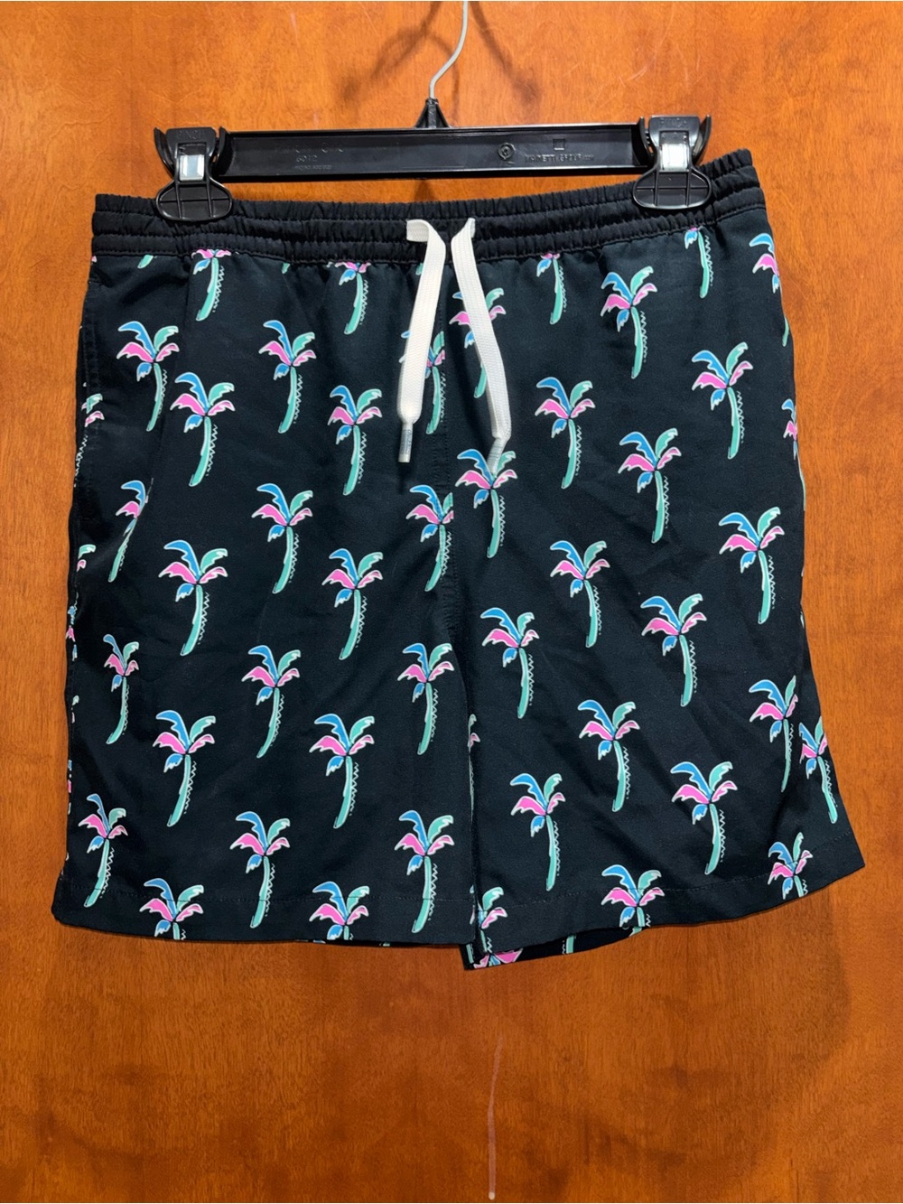 chubbies Black Palm-Print Swim Shorts with Mint & Pink Accents